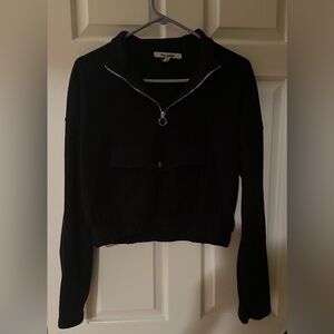 MISS SELFIE BLACK FLEECE QUARTER ZIP LONG SLEEVE SWEATSHIRT (S)